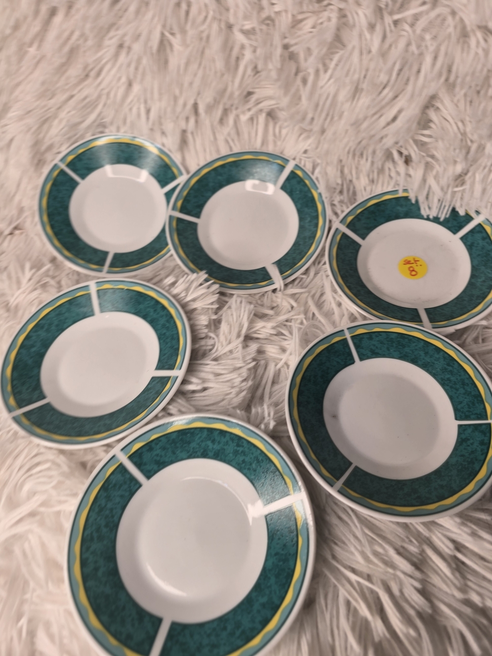 Teal and Yellow Ceramic Saucer Set - 6 Pieces